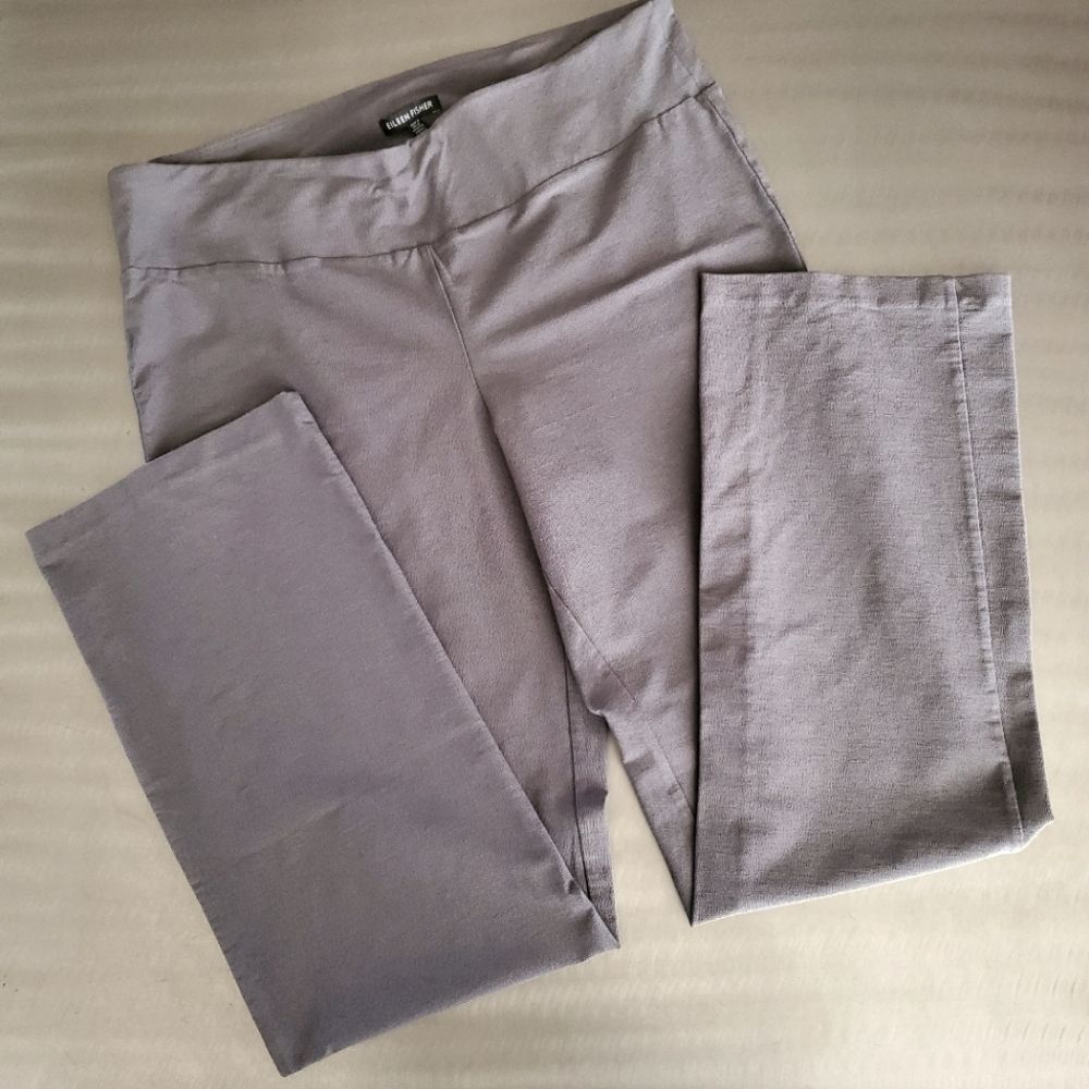 Eileen Fisher Washable Stretch Crepe Straight Leg Ankle Pull On Pants Gray Large